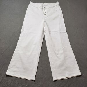 NWOT Denver Hayes white exposed Button fly high rise wide leg crop jeans Sz 14
